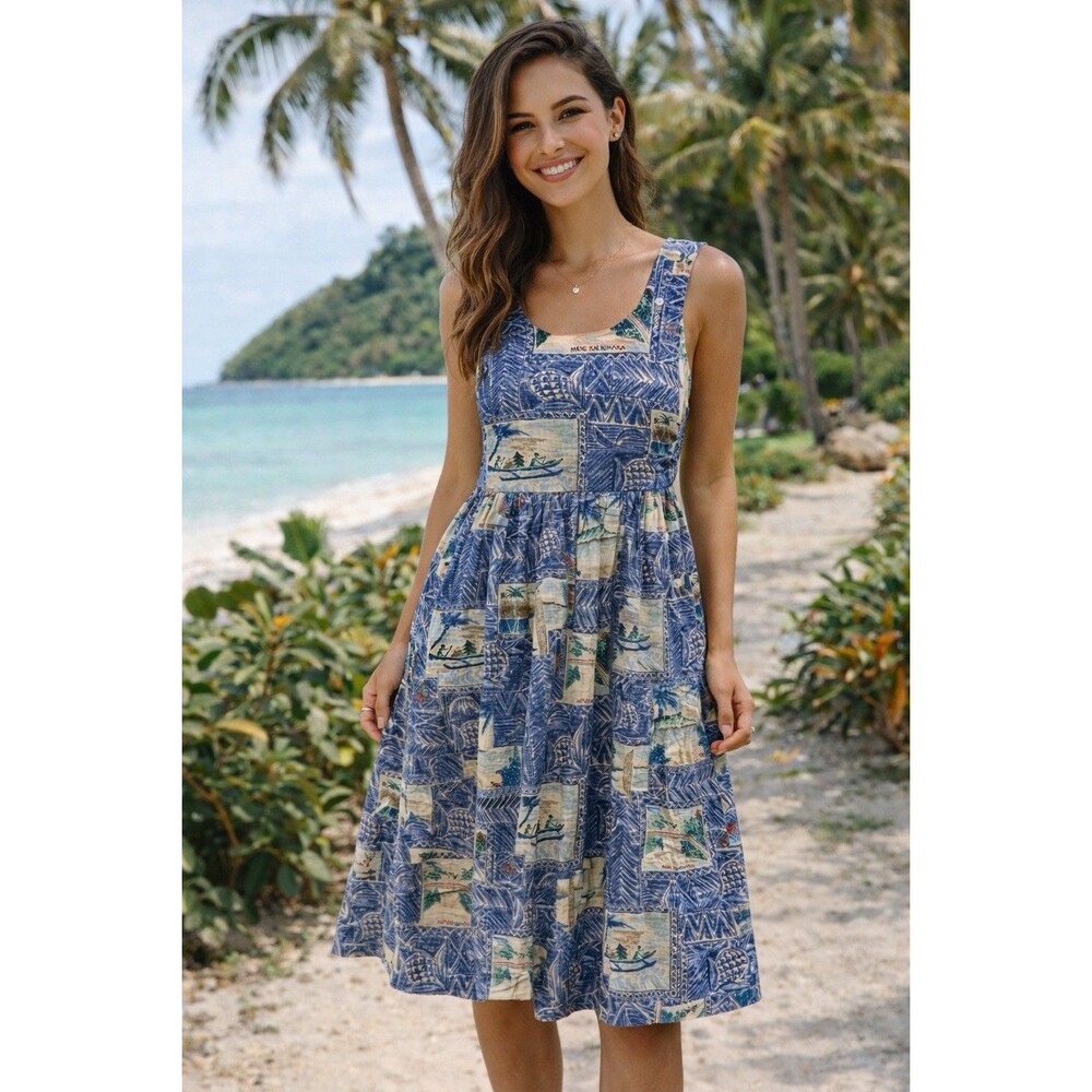 REYN SPOONER Hawaiian Mele Kalikimaka Overall Dress Small Limited‎ Issue